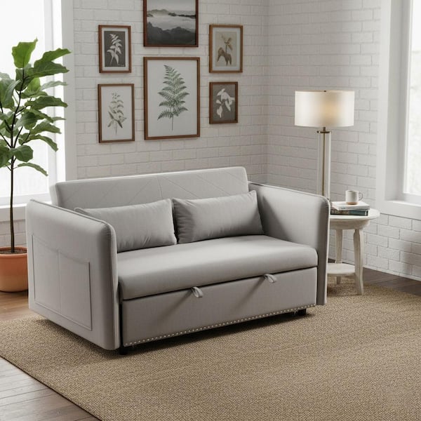 Homy Casa JTBJBL 55 in. Modern Convertible Sofa Bed with Storage, Adjustable Backrest, in Misty Gray Velvet