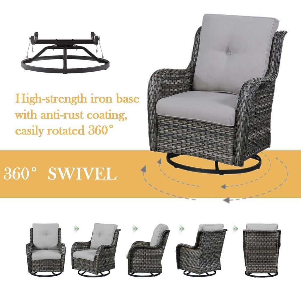 Gray Wicker Outdoor Rocking Armchair with Cushions