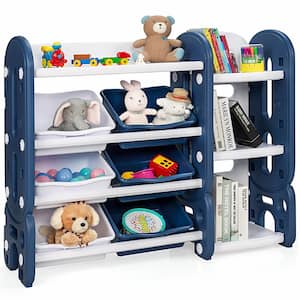Blue Kids Toy Storage Organizer with Bins and Multi-Layer Shelf for Bedroom Playroom