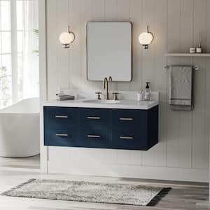 Hutton 48.25 in. W x 22 in. D x 19.6 in. H Single Sink Freestanding Bath Vanity in Midnight Blue with Carrara Quartz Top