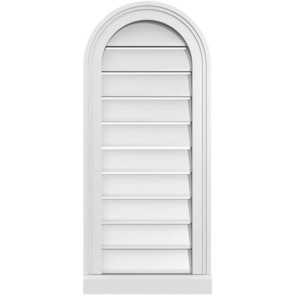 Ekena Millwork 14 in. x 32 in. Round Top White PVC Paintable Gable Louver Vent Functional