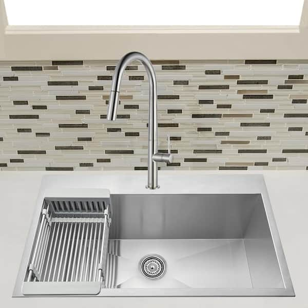 AKDY Handmade Drop-in Stainless Steel 33 in. x 22 in. Single Bowl Kitchen  Sink with Drying Rack KS0101 - The Home Depot