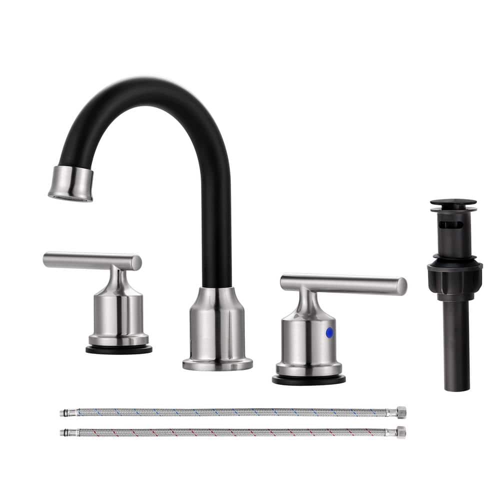 8 in. Widespread Double Handle Bathroom Faucet in Brushed Nickel and Black