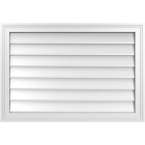 Ekena Millwork 32 in. x 22 in. Vertical Surface Mount PVC Gable Vent: Decorative with Brickmould Frame