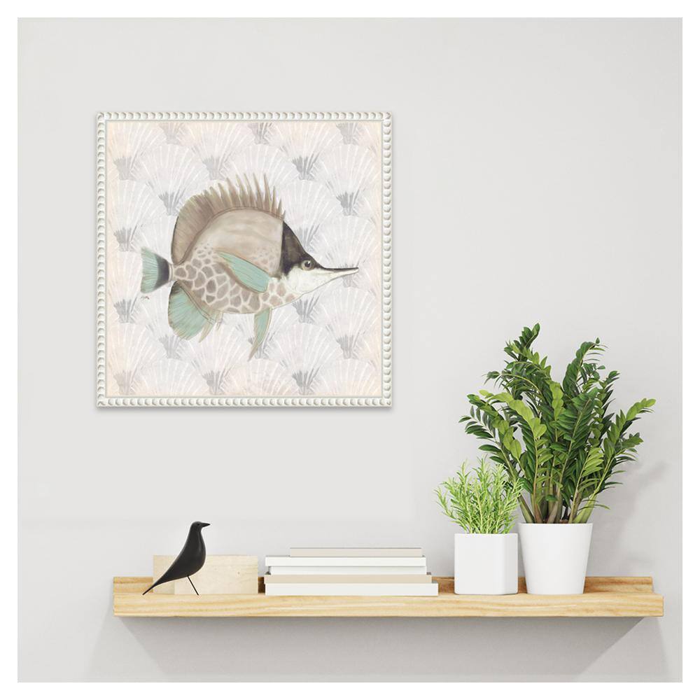 Neutral Vintage Fish III Canvas Wall Art with White Floater Frame