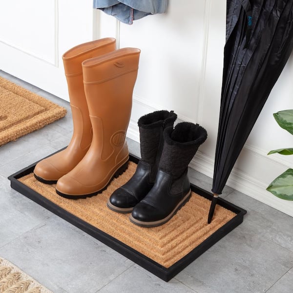 24.5 in. x 14 in. x 1.5 in. Natural and Recycled Rubber Boot Tray with Rectangle Embossed Coir Insert