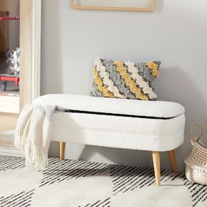 White Upholstered Storage Bench with Wood Legs 19 in. X 40 in. X 16 in.