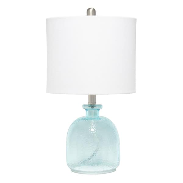 Lalia Home 20 in. Clear Blue Hammered Glass Jar Table Lamp with White Linen Shade