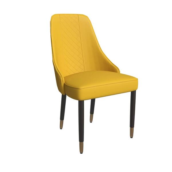 Leisuremod Allure Mustard Modern Dining Chairs Faux Leather Seat and Back Solid Wood Legs Contemporary Side Chairs