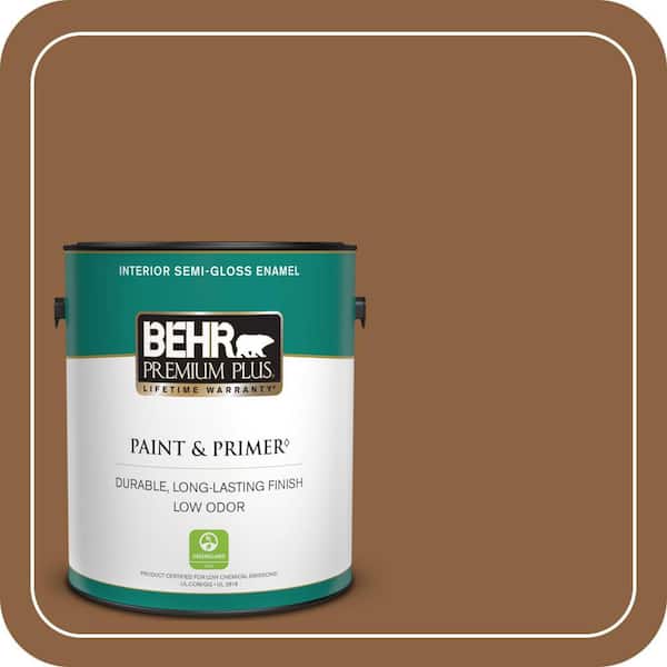 BEHR PREMIUM PLUS 1 gal. #260F-7 Caramel Latte Semi-Gloss Enamel Low Odor Interior Paint & Primer