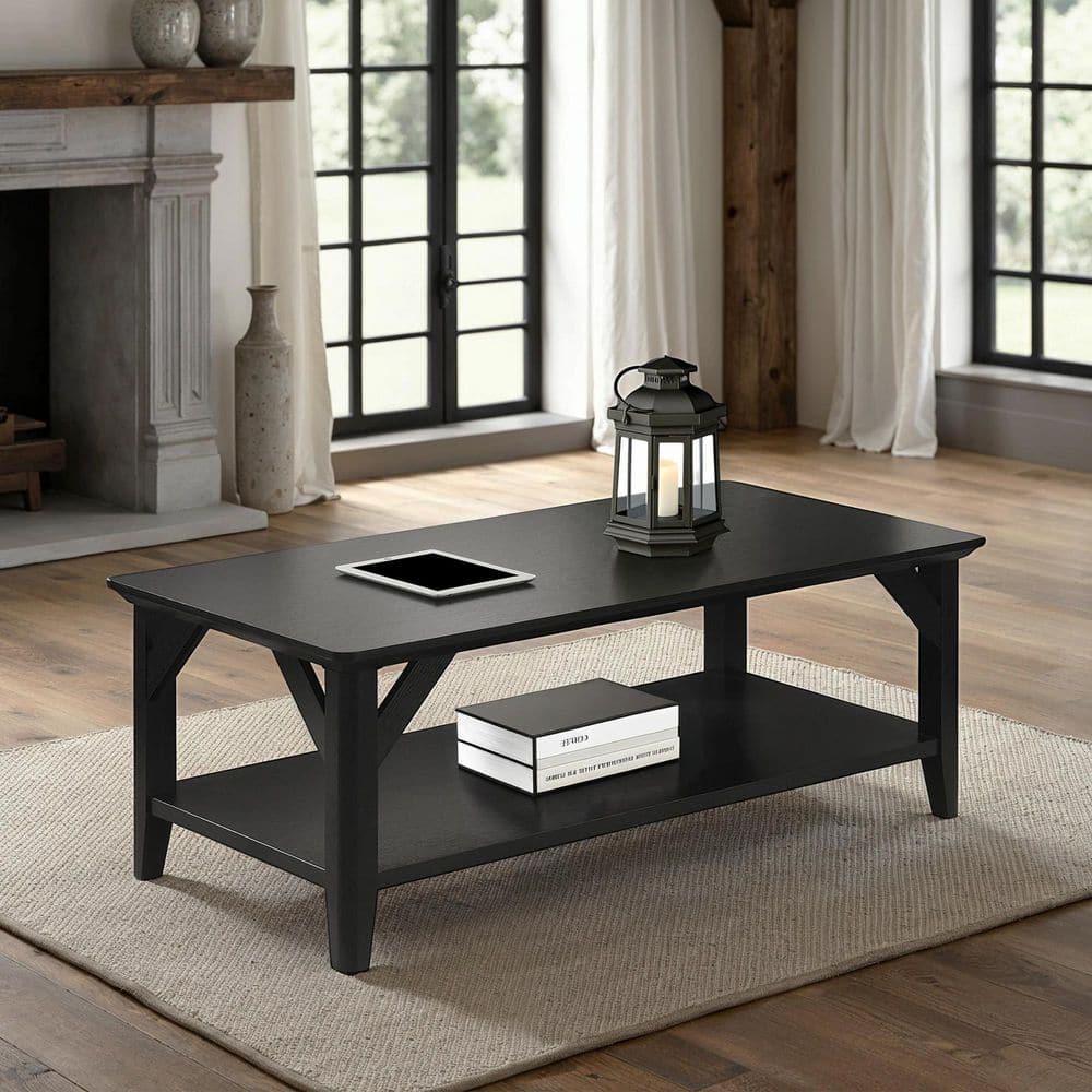 Convenience Concepts Winston 47.25 in. L Black Rectangle Woodgrain