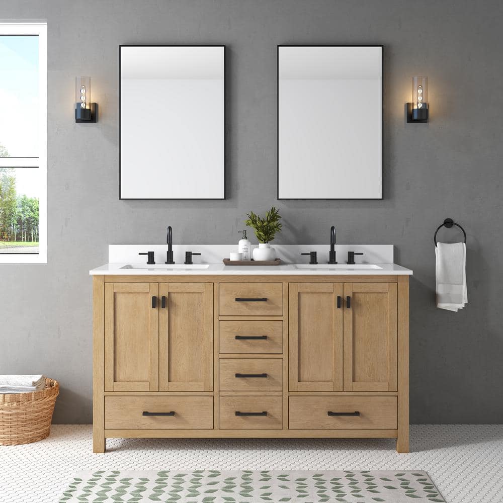 Modero 60'' Brushed Oak Double Freestanding Vanity Base