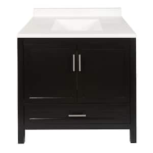 Nevado 37 in. W x 22 in. D x 36 in. H Bath Vanity in Espresso with White Cultured Marble Top with Backsplash