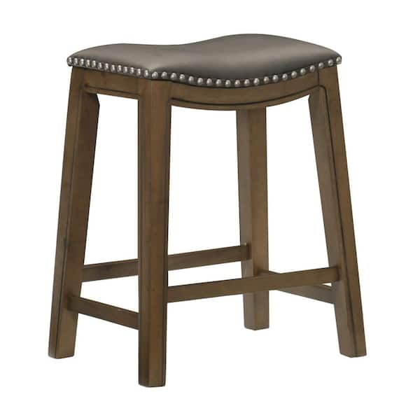 Homelegance 24" Counter Height Wooden Bar Stool Saddle Seat Barstool, Gray Brown