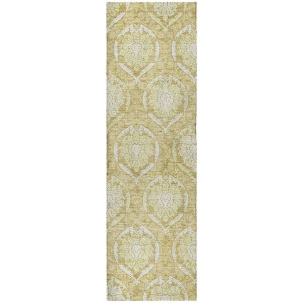 Dream Shag Premium Machine Washable Abstract ADS810 Gold 2 ft. x 7 ft. Runner Rug