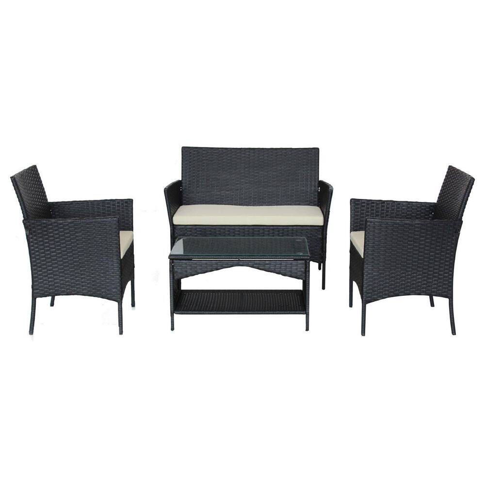 4Piece Wicker Patio Conversation Set with White Cushion HW20901064 The Home Depot