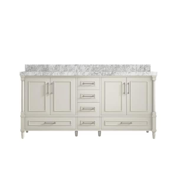 Willow Collections Hudson 72 in. Double Sink Freestanding Alabaster Bath Vanity with Carrara Marble Top