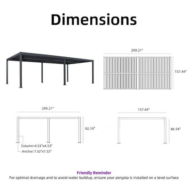 PURPLE LEAF 13.1 ft. x 24.9 ft. Gray Aluminum Outdoor Louvered