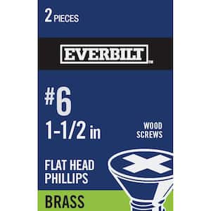 #6 x 1-1/2 in. Phillips Flat Head Brass Wood Screw (2-Pack)