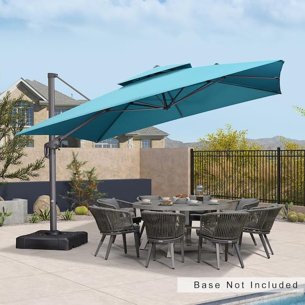 PURPLE LEAF 12 ft. Square Double Top Outdoor Aluminum 360° Rotation Cantilever Patio Umbralla in Turquoise Blue