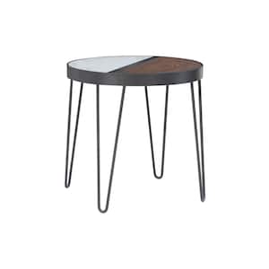 Piper 22.01 in. W Brown and White Round Wood top 2-Toned Side Table