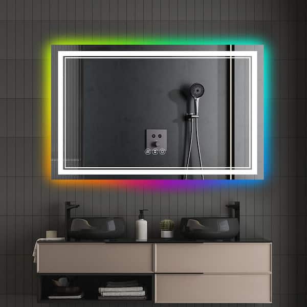 55 in. W x 36 in. H Rectangular Frameless LED Wall Bathroom Vanity Mirror with RGB Backlight in White