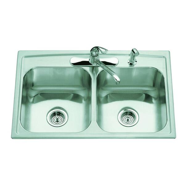 KOHLER Toccata Drop-In Stainless Steel 33 in. 4-Hole Double Basin Kitchen Sink with Faucet