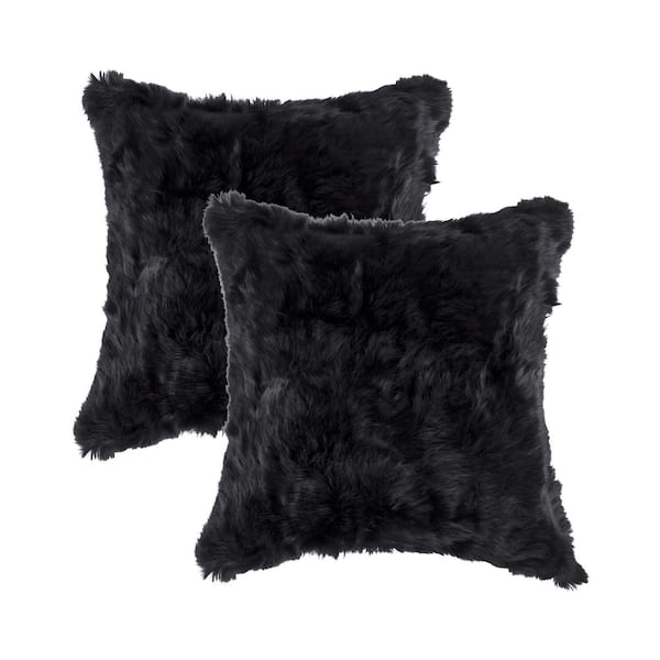 natural 2-Pack Rabbit Fur 18 in. x 18 in. Pillow