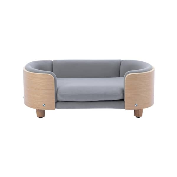 Foobrues Small Elevated Dog Bed Pet Sofa with Solid Wood Legs and Bent Wood Back in Velvet Cushion