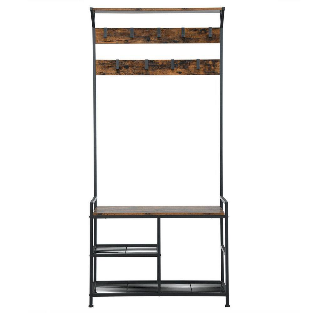 ANGELES HOME 33 in. W x 71 in. H Industrial Brown Entryway Hall Tree M668HW71 The Home Depot