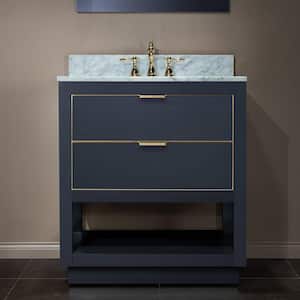 Venice 31 in.W x 22 in.D x 38 in.H Bath Vanity in Gray with Marble Vanity Top in White with White Sink