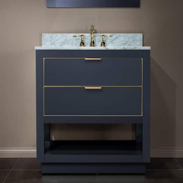 WOODBRIDGE Venice 31 in.W x 22 in.D x 38 in.H Bath Vanity in Gray with Marble Vanity Top in White with White Sink
