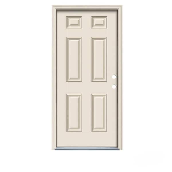 JELD-WEN 32 in. x 80 in. 6-Panel Primed Fiberglass Prehung Left-Hand Inswing Front Door w/Brickmould