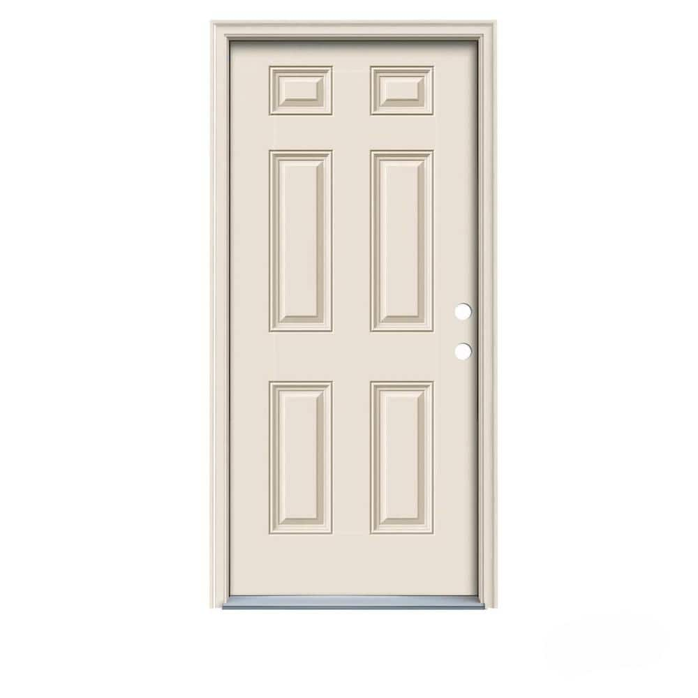 Jeld Wen 36 In X 80 In 6 Panel Primed Fiberglass Prehung Left Hand Inswing Front Door W