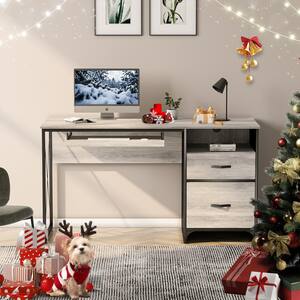 55 in. Office Desk with Storage Drawers and Keyboard Tray Light Grey Oak