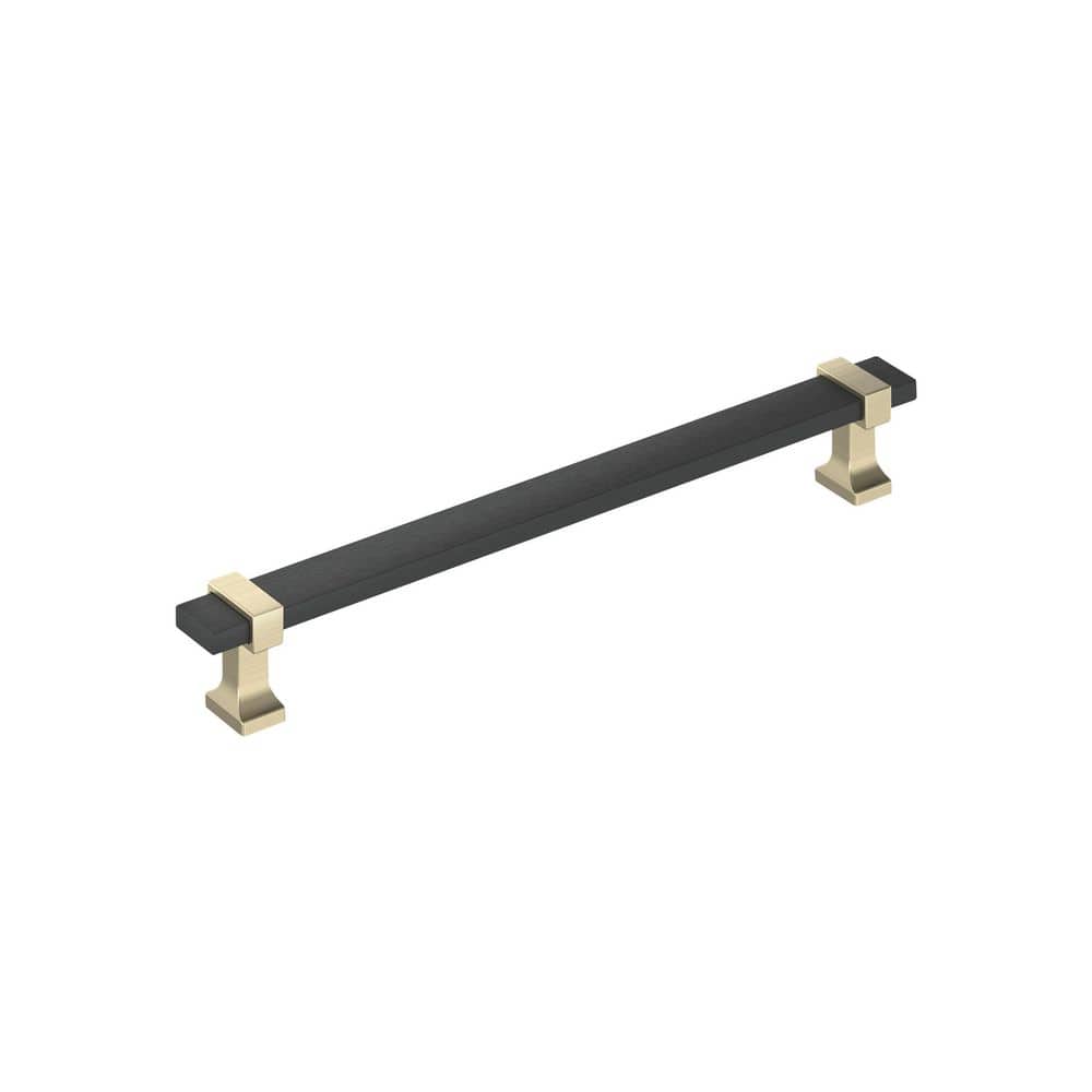 Overton 7-9/16 in. (192mm) Center-to-Center Modern Brushed Matte Black/Golden Champagne Bar Cabinet Pull price history on PriceWatchPro
