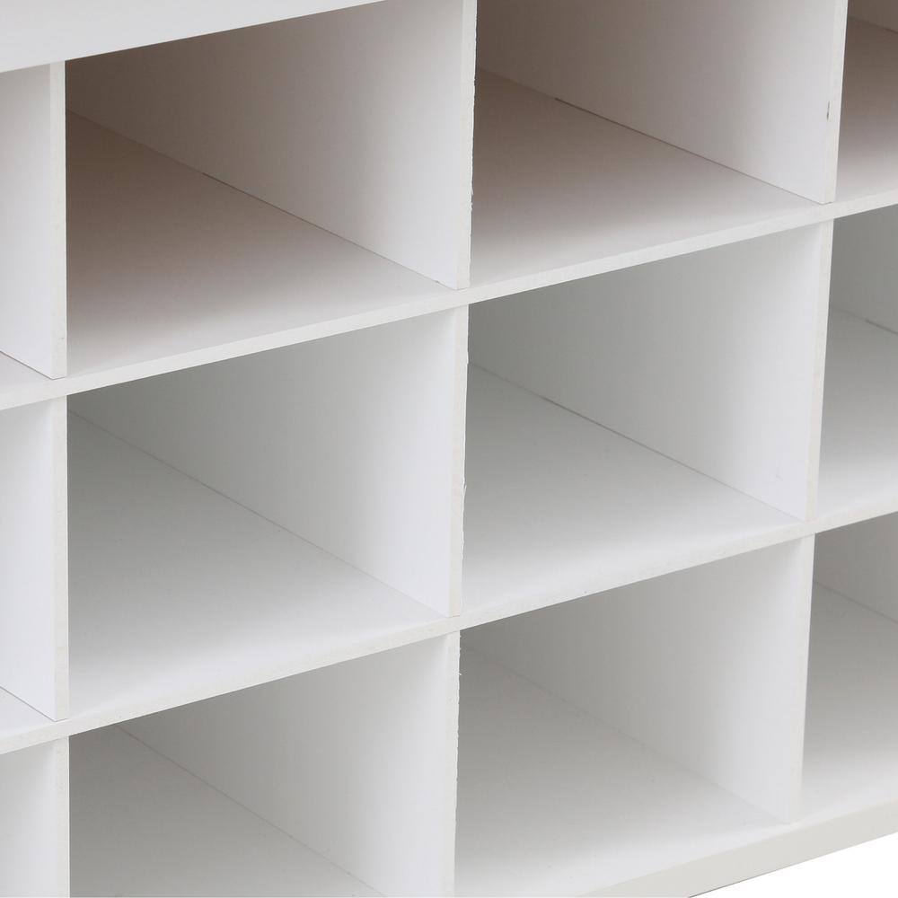 Versatile White Shoe Storage Bench with 18 Cubbies