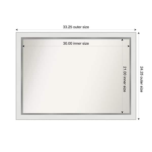 Amanti Art Medium Rectangle Satin White Silver Casual Mirror (24 in. H x 33 in. W)