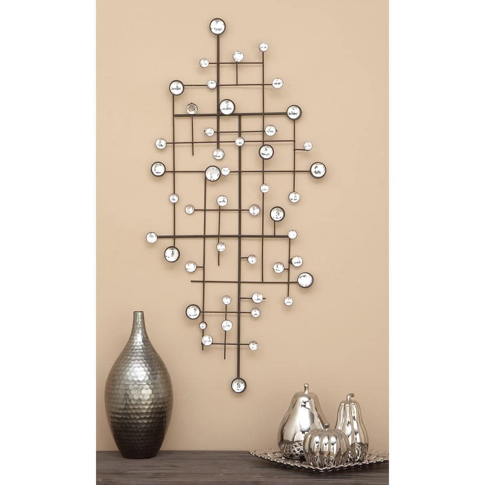 Silver Geometric Metal Wall Sculpture with Glass Beads