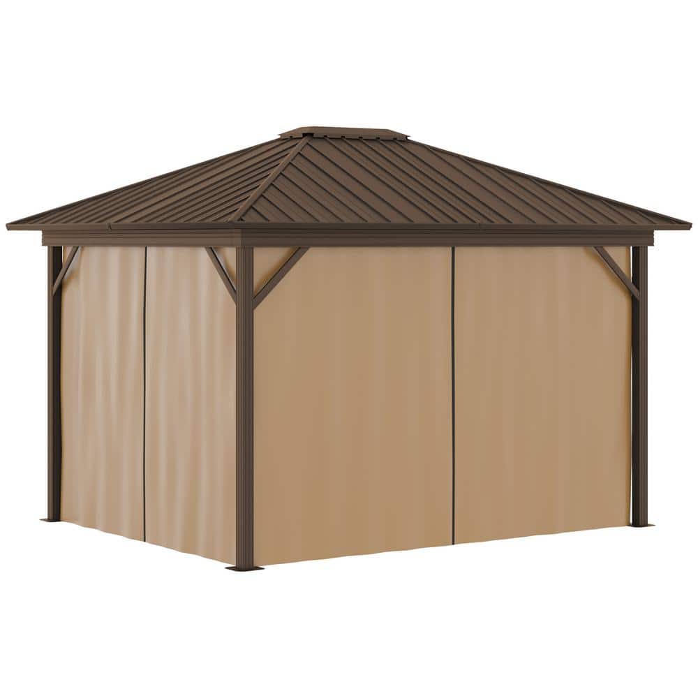 Outsunny 10 ft. x 12 ft. Outdoor Brown Hardtop Gazebo Metal