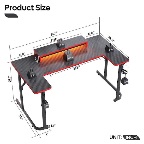 Bestier 59.06 in. Black Carbon Fiber U Shaped Gaming Desk
