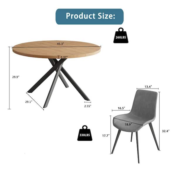 GOJANE 5-Piece Round Oak Wood Table Top, Dining Room Table