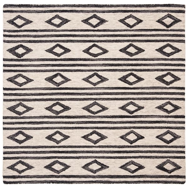 SAFAVIEH Micro-Loop Ivory/Charcoal 5 ft. x 5 ft. Striped Diamonds Square Area Rug