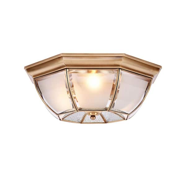 OUKANING 20 in. 4-Light Gold Tiffany Style Flush Mount Ceiling Light with Clear Glass Shade and No Bulbs Included