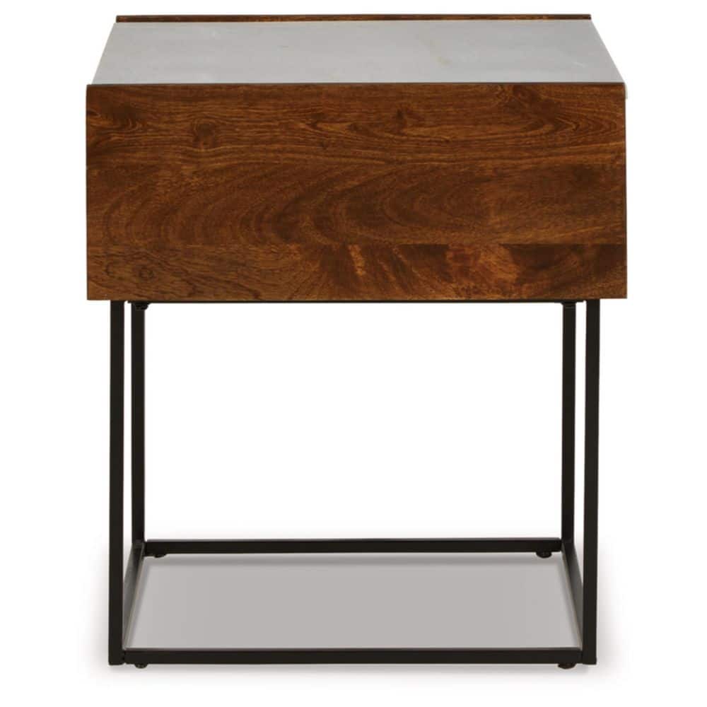 Contemporary Rusitori 25" Mango Wood & Marble End Table with Shelf