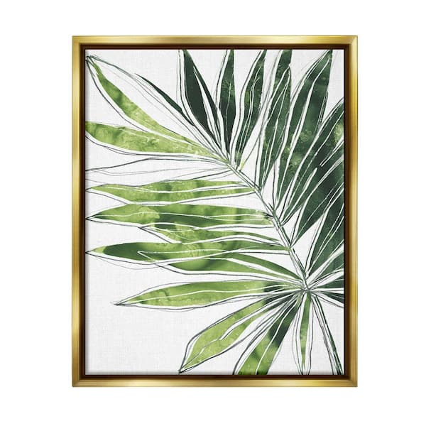 The Stupell Home Decor Collection Tropical Green Plant Expressive Palm Linework by June Erica Vess Floater Frame Nature Wall Art Print 25 in. x 31 in.