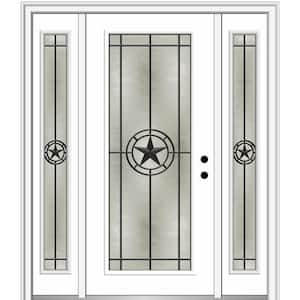 Elegant Star 64 in. x 80 in. Left-Hand Inswing Full Lite Decorative Glass White Painted Fiberglass Prehung Front Door