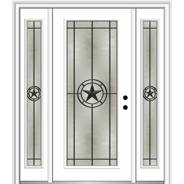 MMI Door Elegant Star 64 in. x 80 in. Left-Hand Inswing Full Lite Decorative Glass Primed Fiberglass Prehung Front Door