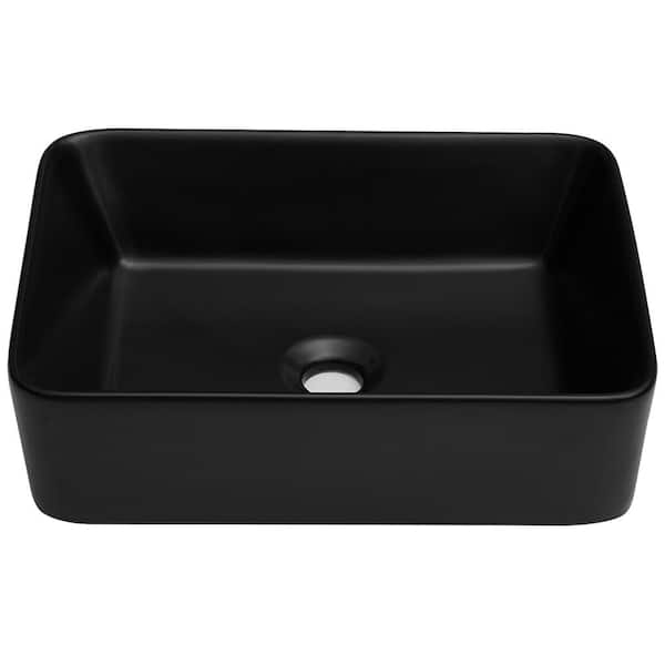 Miscool Ami Bathroom Ceramic 19 in. L x 15 in. W x 5.5 in. H Rectangular Vessel Sink Art Basin in Black