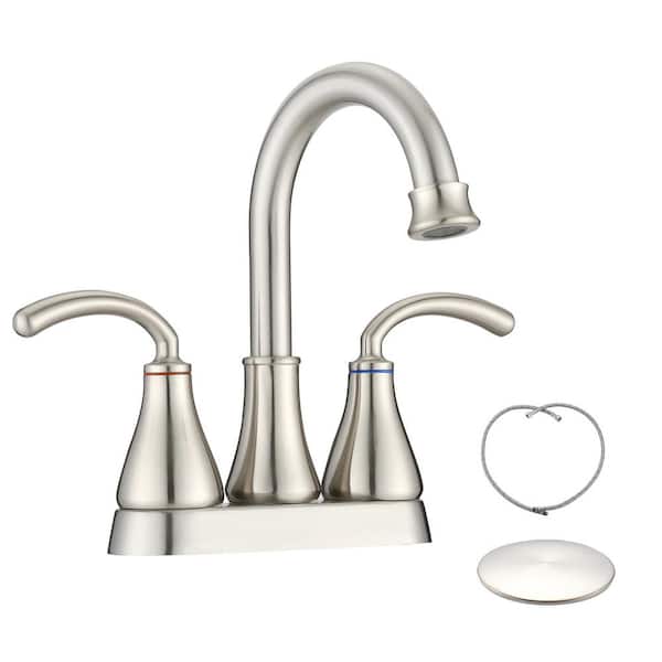 Unbranded 4 in. Centerset 2-Handle Bathroom Faucet with Spot Defense and Drain Assembly in Brushed Nickel
